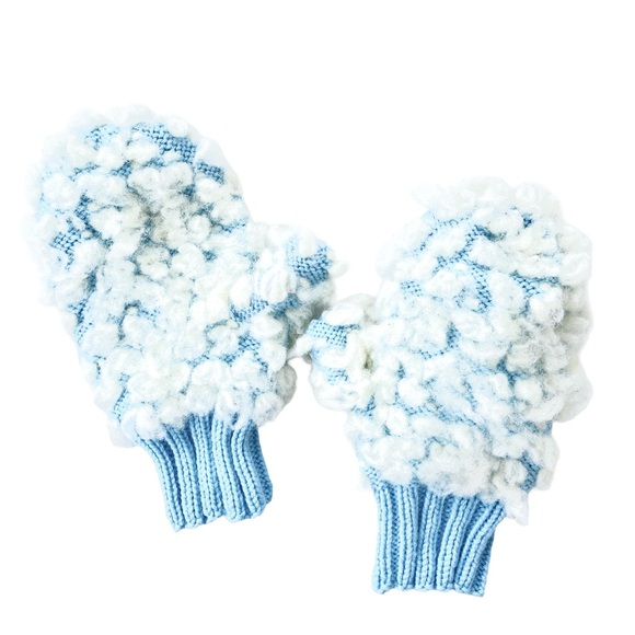 Hand Knit Thrum Mittens, Women’s Light Blue, Cozy Winter Wool - Picture 6 of 6
